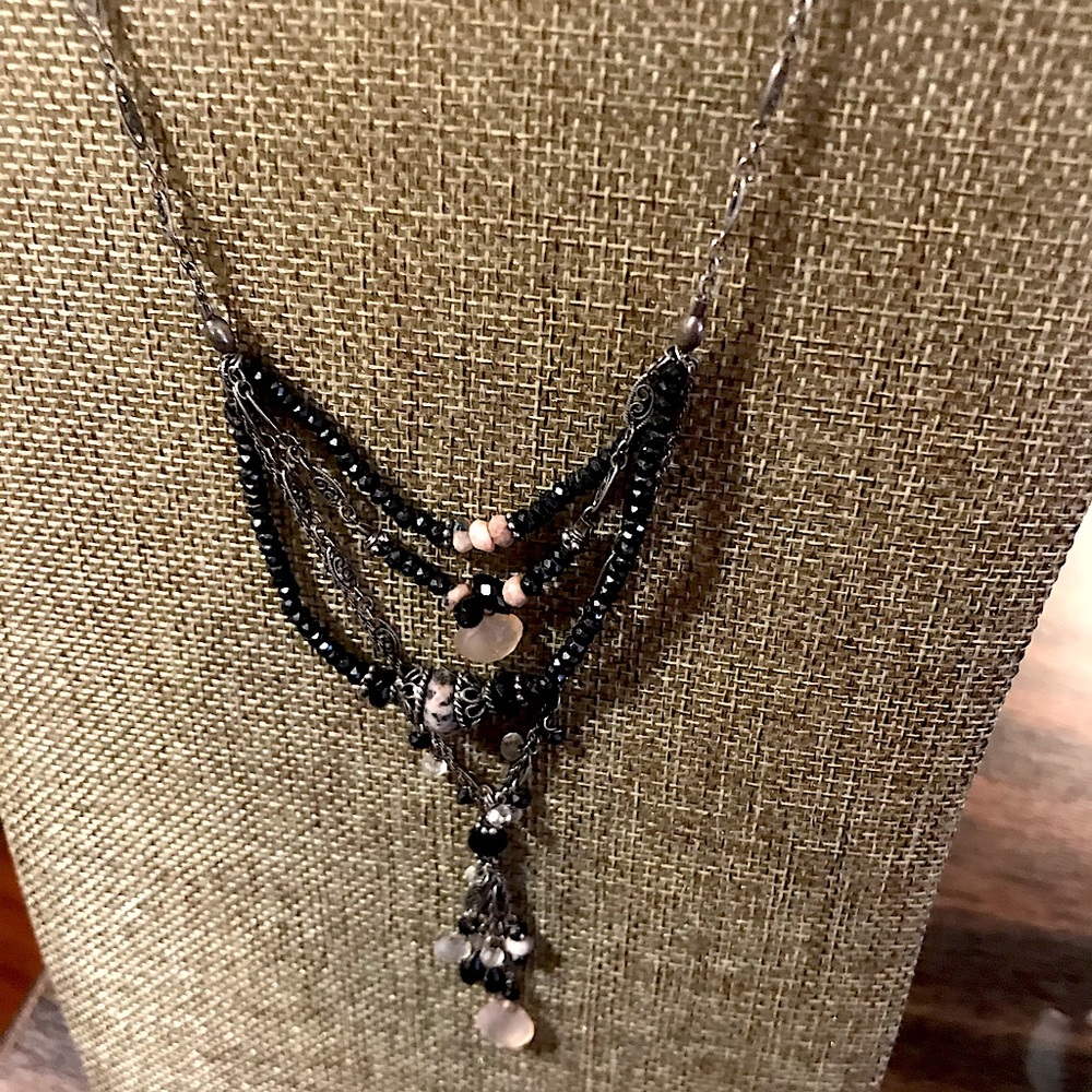 Black onyx & pink lemurian seed crystals necklace